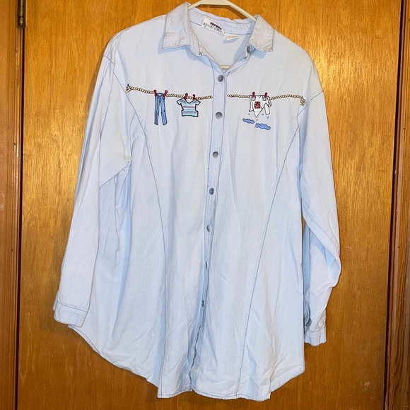 •OH MAMMA•CHAMBRAYS EMBROIDERED MATERNITY BUTTON DOWN COLLAR BLOUSE SIZE MEDIUM - Picture 6 of 6